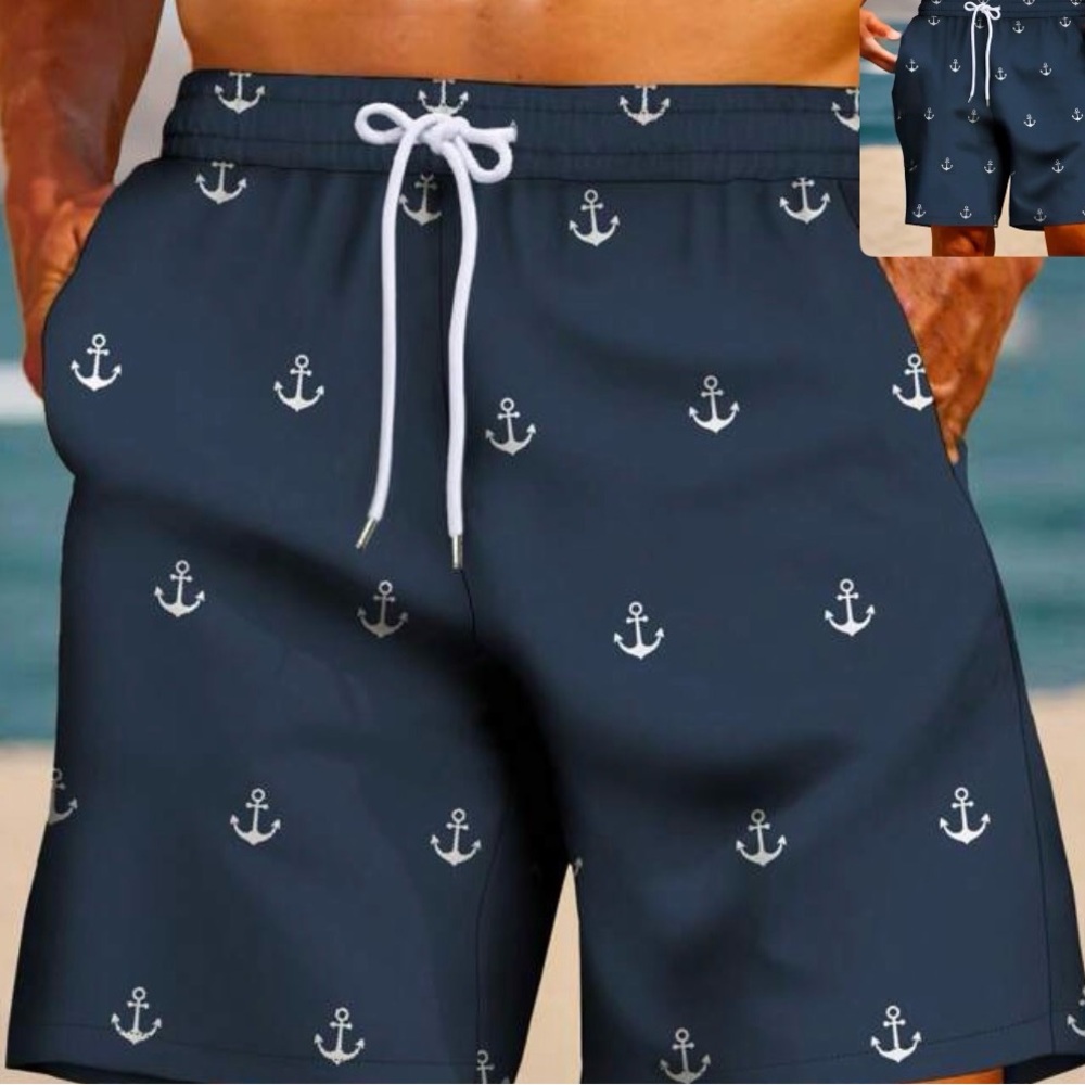 Nautical Anchor Print Swim Shorts - Navy size large. Never worn!